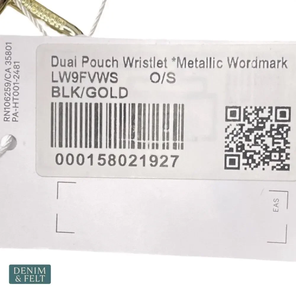 NEW‎ Lululemon Dual Pouch Wristlet Metallic Wordmark Black Gold Keychain Wallet